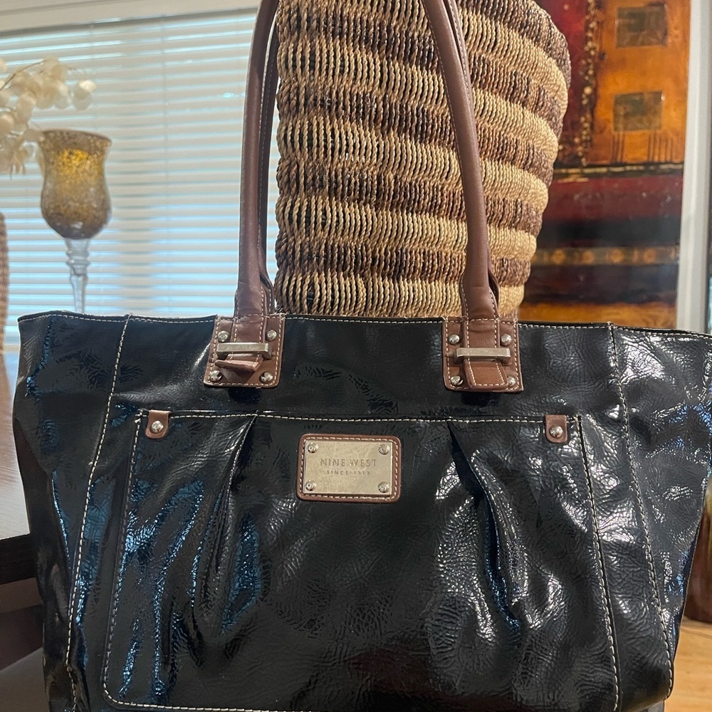 Nine West Black Patent Laptop Briefcase Tote Shoulder Strap - Picture 3 of 7